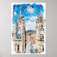 Vintage voyage aquarelle Quito Ecuador