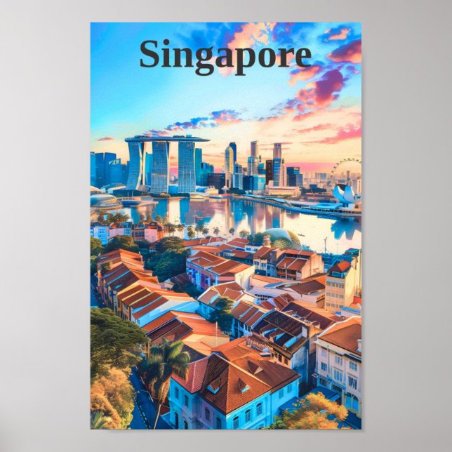 Poster Vintage voyage artistique de Singapour (Devant)