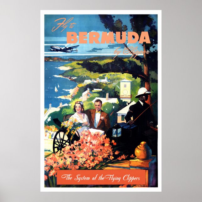Poster Vintage voyage aux Bermudes (Devant)