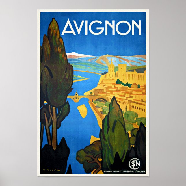 Poster Vintage voyage Avignon France (Devant)