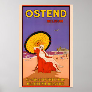 Poster Vintage voyage Belgique-Ostende