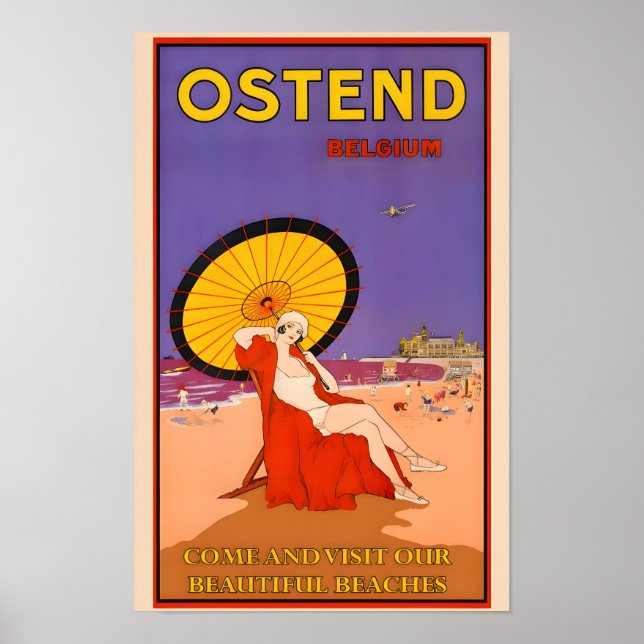 Poster Vintage voyage Belgique-Ostende (Devant)