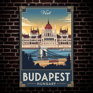 Poster Vintage voyage Budapest, Hongrie 1960