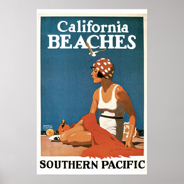 Poster Vintage voyage California Beach (Devant)