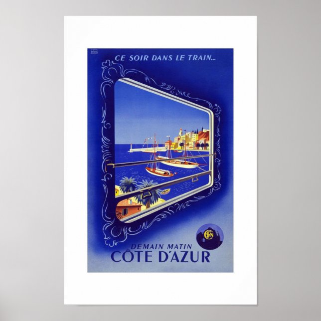 Poster Vintage voyage Côte d'azur France (Devant)