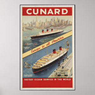 Poster Vintage voyage Cunard et Imprimés rétros