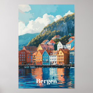 Poster Vintage voyage d'art de Bergen Norvège