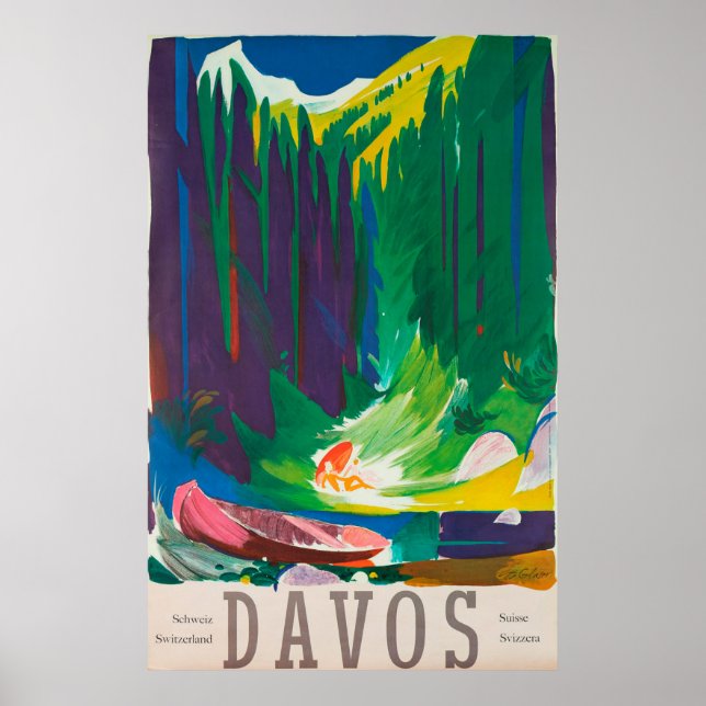 Poster Vintage voyage Davos Suisse (Devant)