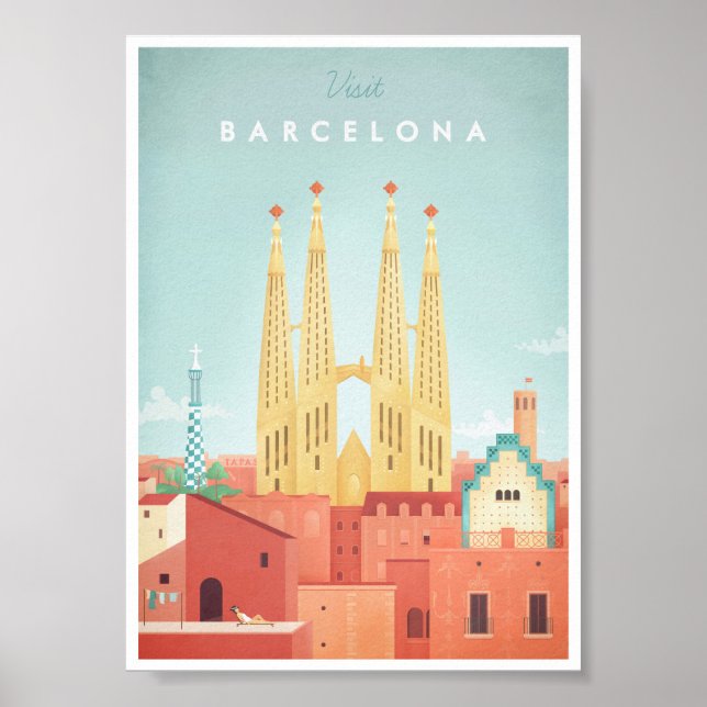 Poster Vintage voyage de Barcelone (Devant)