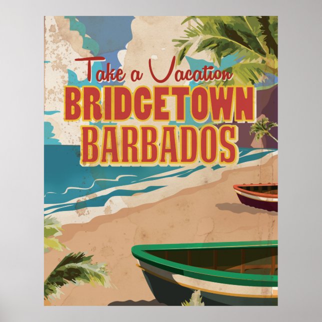 Poster Vintage voyage de Bridgetown, Barbade. (Devant)