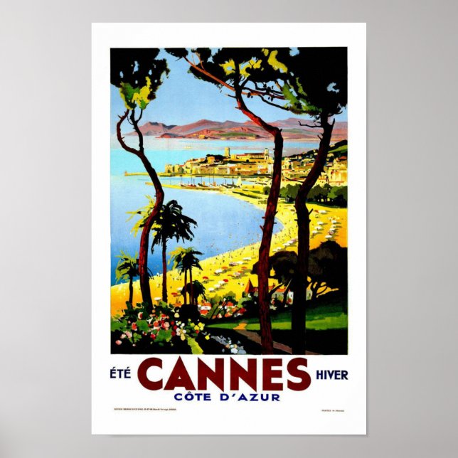 Poster Vintage voyage de Cannes France (Devant)