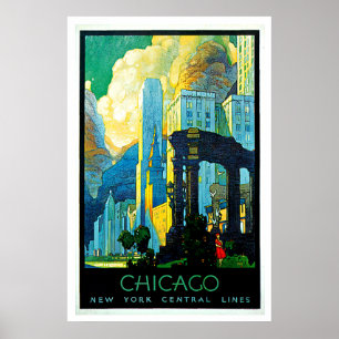 Poster Vintage voyage de Chicago l'Illinois