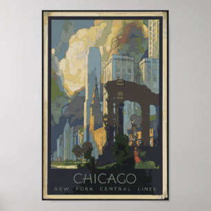 Poster Vintage voyage de Chicago New York Central Lines