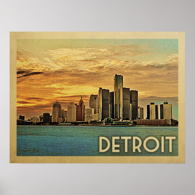 Poster Vintage voyage de Detroit Michigan (Devant)