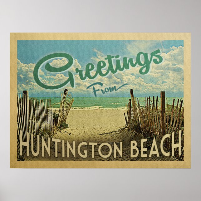 Poster Vintage voyage de Huntington Beach (Devant)