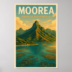 Poster Vintage voyage de la Polynésie française de