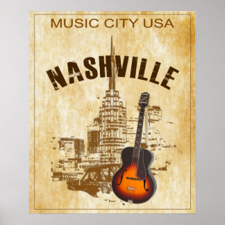 Poster Vintage voyage de la ville musicale de Nash
