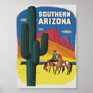 Poster Vintage voyage de l'Arizona Boho Cactus