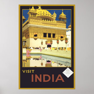 Poster Vintage voyage de l'Inde de visite