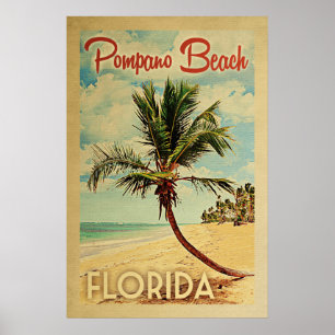 Poster Vintage voyage de palmier de plage de Pompano