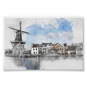 Poster Vintage voyage de Pays-Bas et moulin