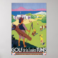 Poster Vintage voyage du Golf de La Soukra Tunis