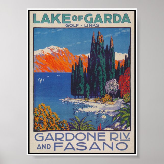 Poster Vintage voyage du lac de Garde Italie (Devant)