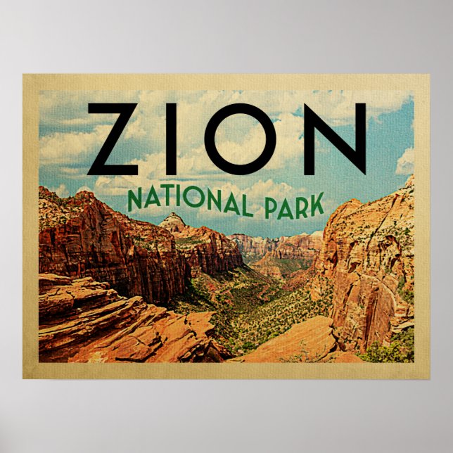 Poster Vintage voyage du parc national de Zion (Devant)