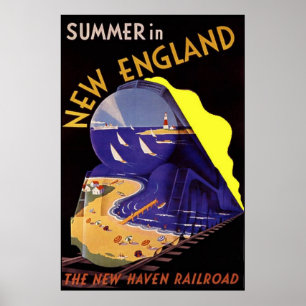 Poster Vintage voyage / Été en Nouvelle-Angleterre