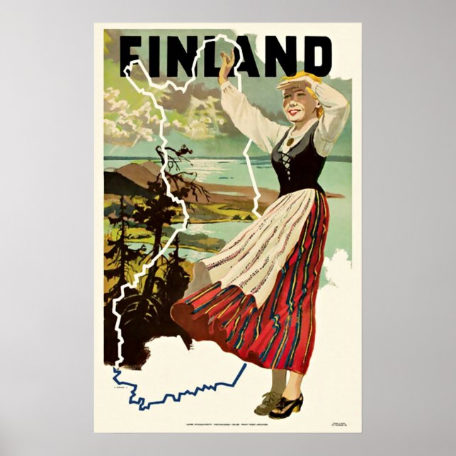 Poster Vintage voyage Finlande (Devant)