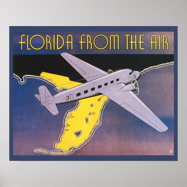 Poster Vintage voyage, Floride d'avion (Devant)