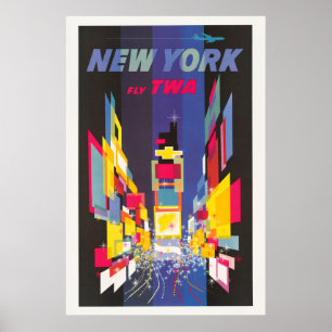 Poster Vintage voyage, Fly Twa, New York
