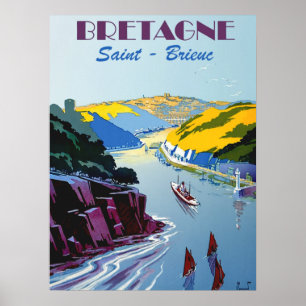Poster Vintage voyage France - Bretagne - Saint Brieuc