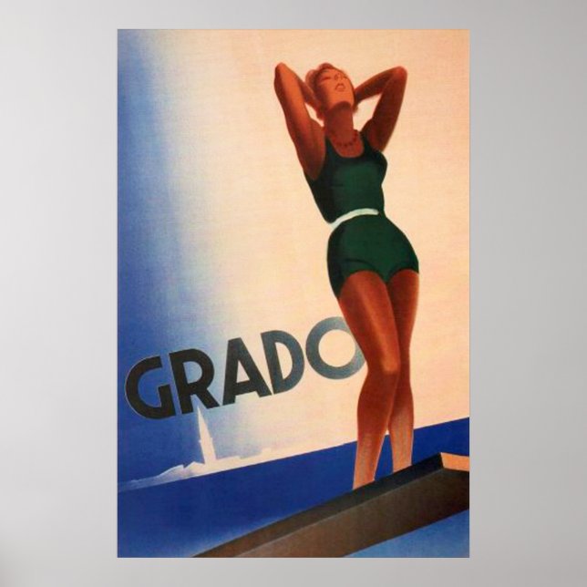 Poster Vintage voyage Grado, Italie (Devant)