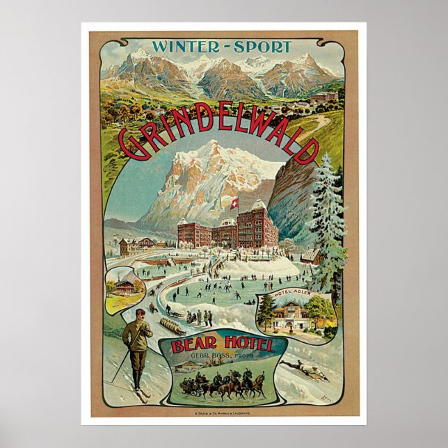 Poster Vintage voyage Grindelwald, Suisse (Devant)