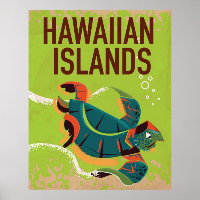 Poster Vintage voyage Hawaiian Islands. (Devant)