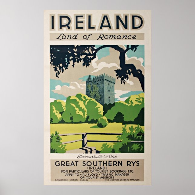 Poster Vintage voyage Irlande Blarney Castle (Devant)