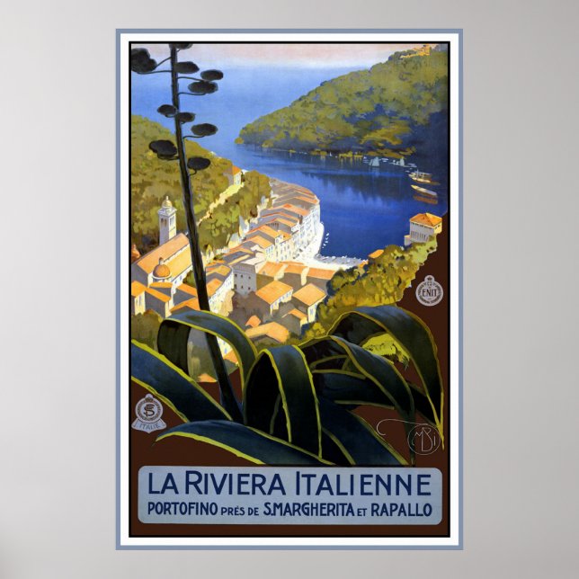 Poster Vintage voyage "La Riviera Italienne" (Devant)
