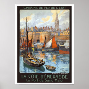 Poster Vintage voyage Le Port de Saint Malo France