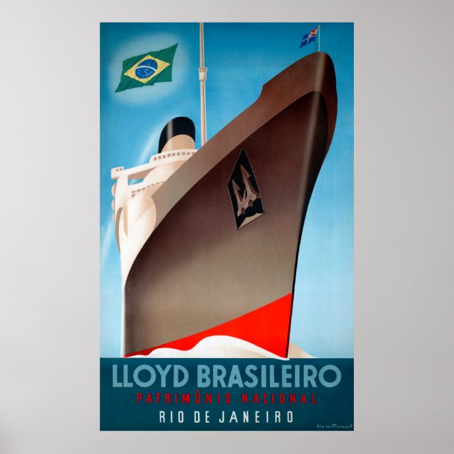 Poster Vintage voyage Lloyd Brasileiro restauré (Devant)