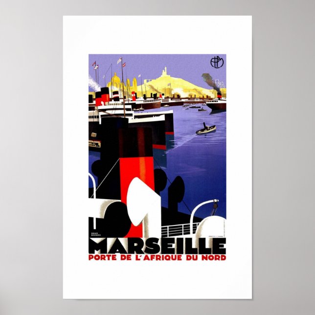 Poster Vintage voyage Marseille (Devant)