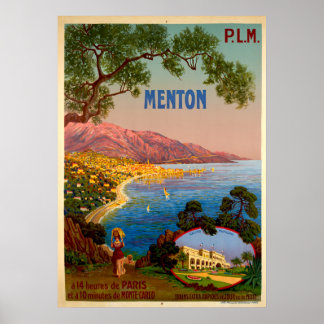 Poster Vintage voyage - Menton - Riviera française