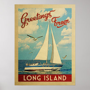 Poster Vintage voyage New York de voilier du Long Island