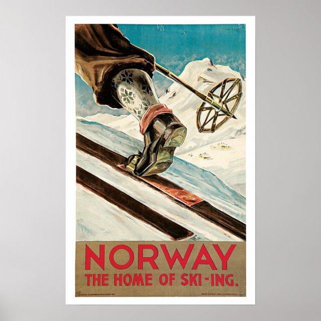 Poster Vintage voyage, Norvège Ski (Devant)