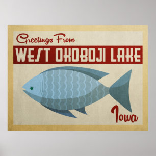 Poster Vintage voyage occidental de poissons de lac