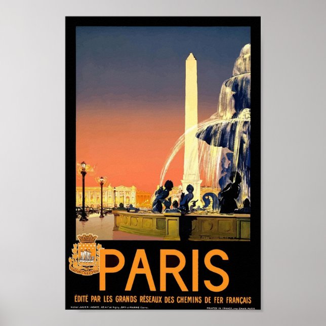 Poster Vintage voyage Paris France (Devant)