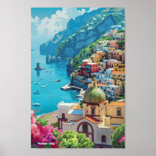 Poster Vintage voyage Positano Italie
