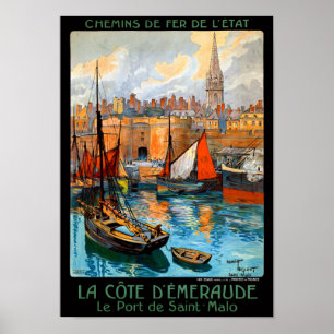 Poster Vintage voyage restauré France Saint Malo