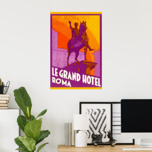 Poster Vintage voyage, Statue Le Grand Hotel Roma, Italie
