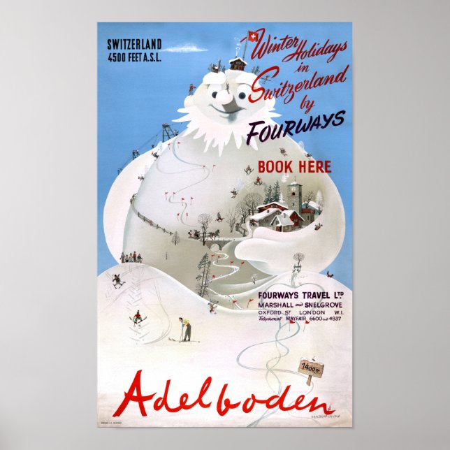 Poster Vintage voyage Suisse Adelboden (Devant)